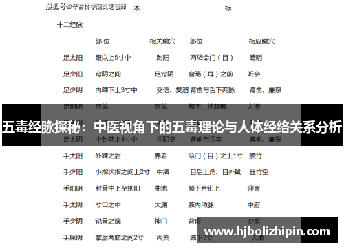 五毒经脉探秘：中医视角下的五毒理论与人体经络关系分析