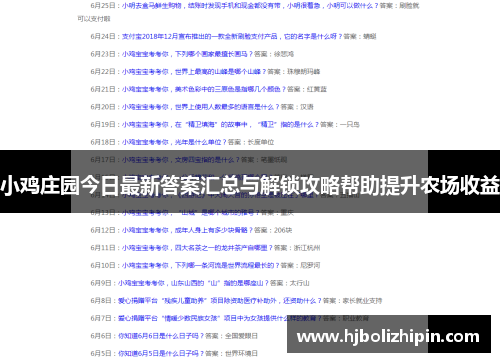 小鸡庄园今日最新答案汇总与解锁攻略帮助提升农场收益
